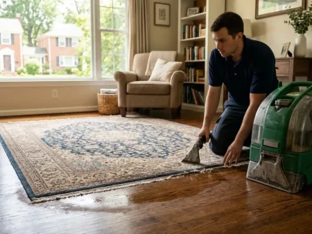 Can you steam clean an area rug: a wool area rug on hardwood with a damp dark ring showing on the wood around its edge